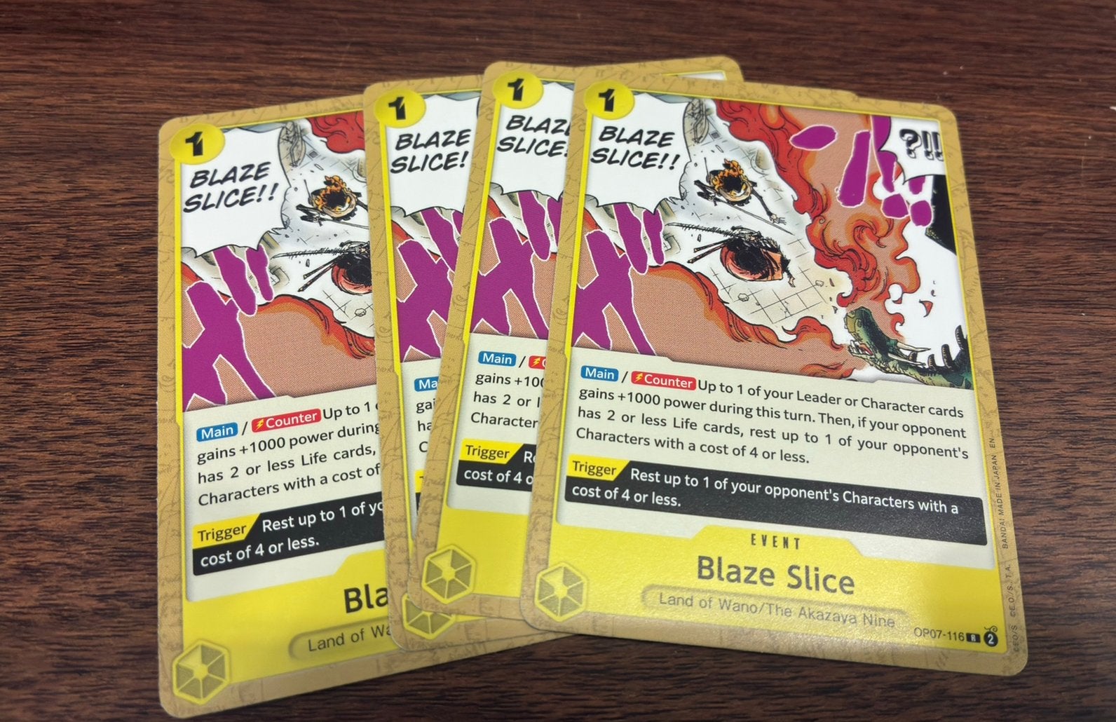Blaze Slice (OP07-116) play setje /one piece, Hobby en Vrije tijd, Verzamelkaartspellen | Overige, Ophalen of Verzenden, Zo goed als nieuw