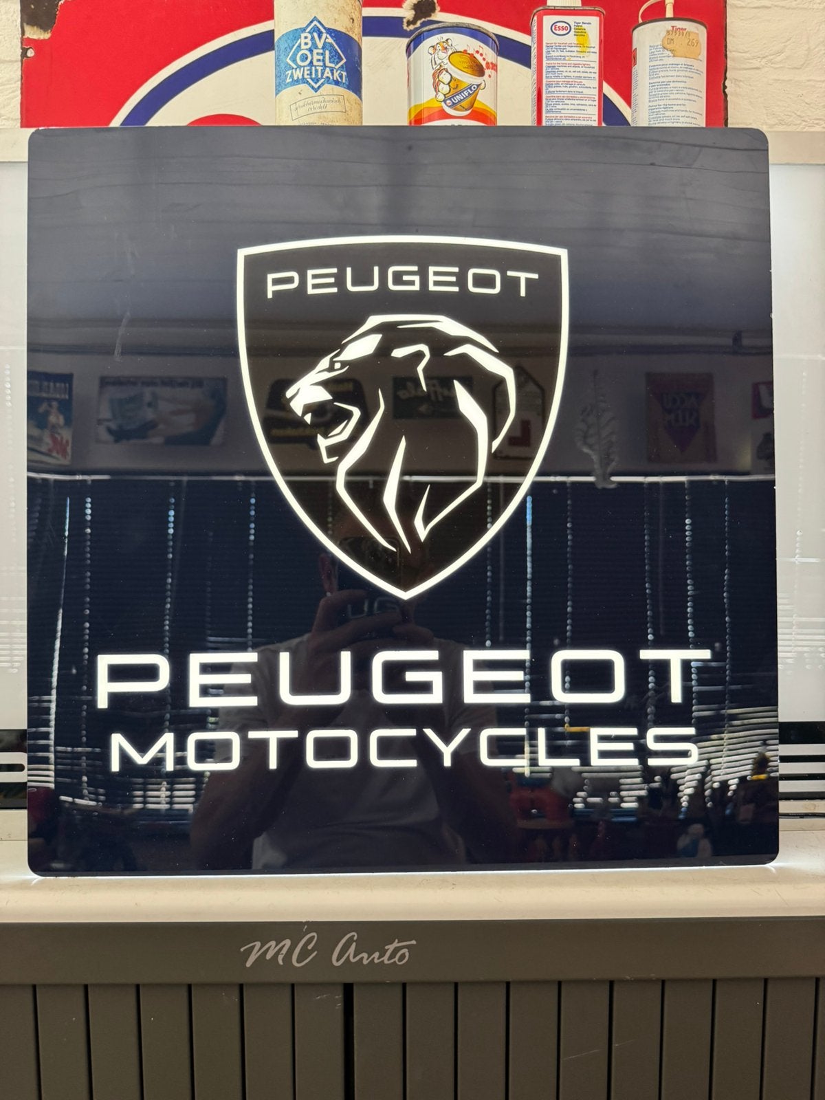 PEUGEOT Motocycles reclame lichtbak, Ophalen of Verzenden, Gebruikt, Lichtbak of (neon) lamp