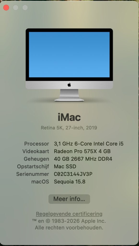 Imac 27" 2019, Computers en Software, Apple Desktops, 32 GB, SSD, IMac, Ophalen of Verzenden