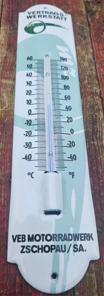 VEB Motorradwerk emaille thermometer
Dit object, Verzamelen, Ophalen of Verzenden
