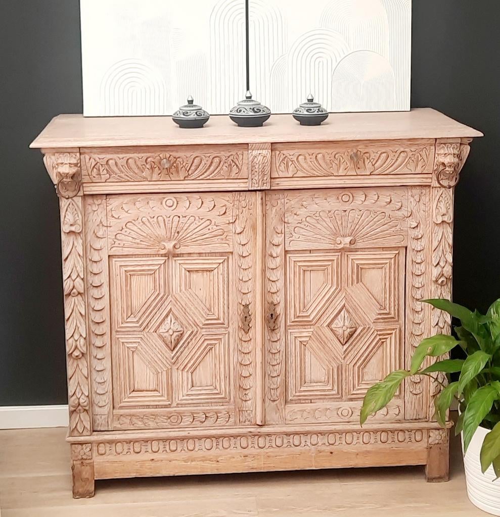 Meuble ancien tête de lion en chêne, Maison & Meubles, Enlèvement, Chêne
