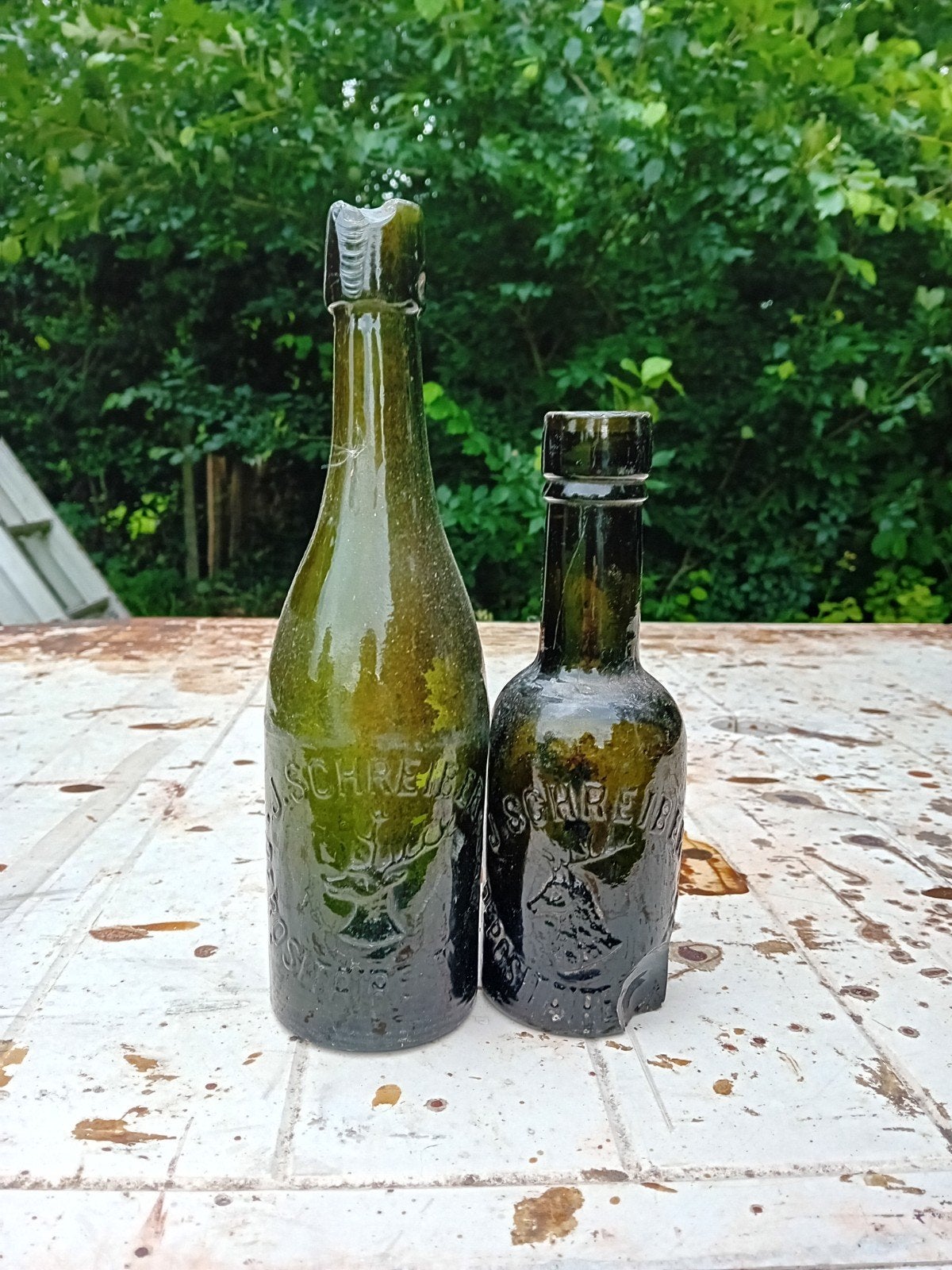 Oude vintage bierflessen J Schreiber Anvers Antwerpen, Ophalen of Verzenden