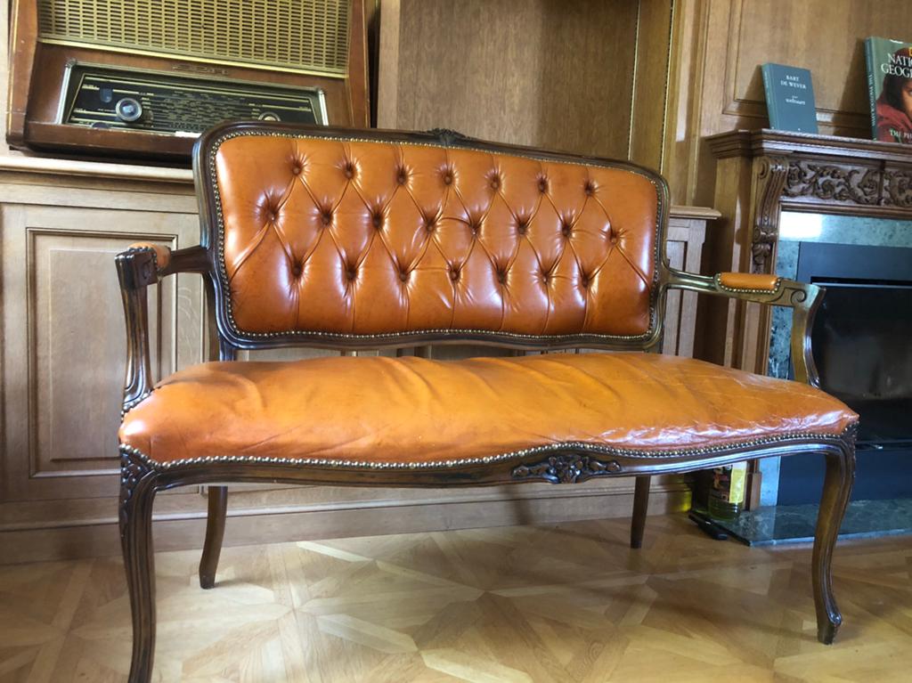 Vintage 2-zit zetel in 'Louis 15' stijl, Ophalen, Minder dan 75 cm, Tweepersoons, Zo goed als nieuw