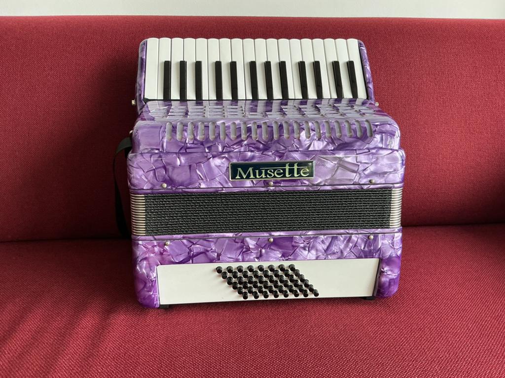 Z.g.an. kleine Musette accordeon . 48 bas ., Muziek en Instrumenten, Accordeons, 48-bas, Met koffer, Zo goed als nieuw, Toetsaccordeon
