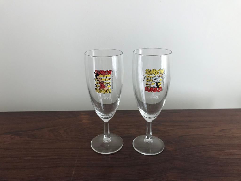 Samson & Gert Set van 2 verschillende glazen Ruwet Bubbles, Verzamelen, Ophalen of Verzenden, Zo goed als nieuw