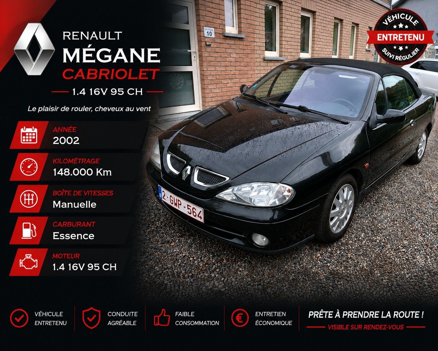 Renault megane cabriolet 2002, Autos, Cuir, Achat, Cabriolet, Boîte manuelle