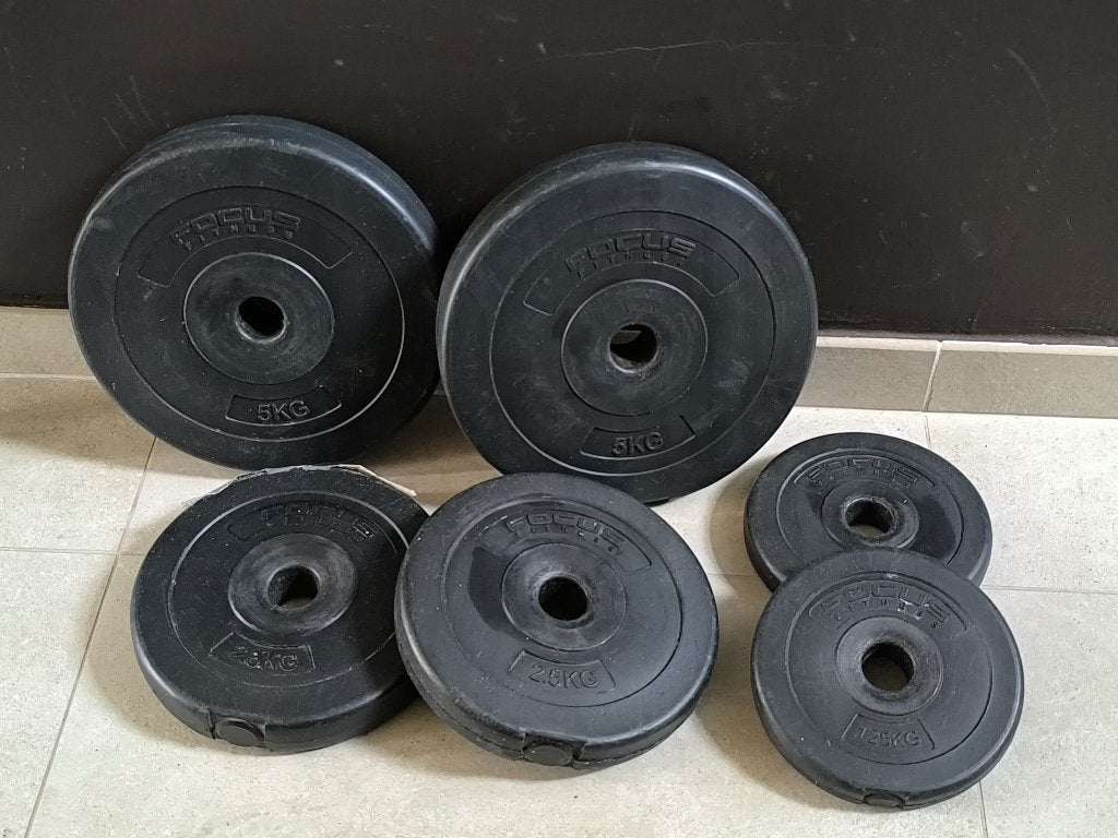 2x5/2x2,5/2x1,25kg plaque de musculation Focus Fitness(30mm), Enlèvement, Utilisé, Bras, Plaques d'haltères