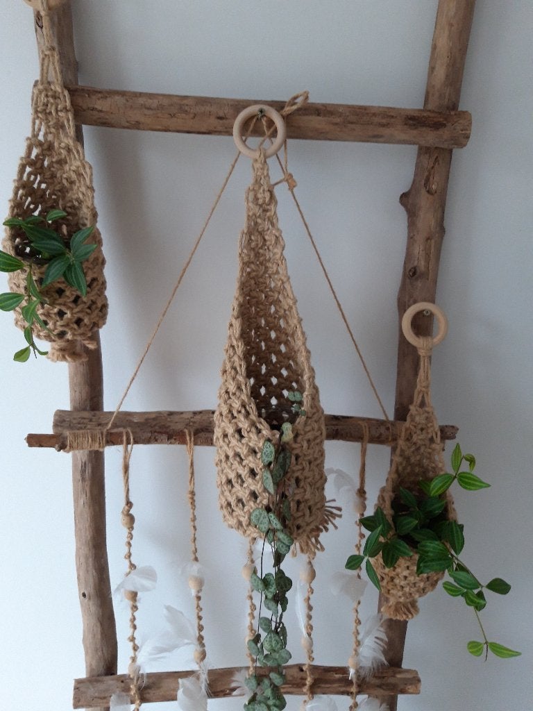 decoratieladder met hangplantjes in manden, Ophalen, Hout, Gebruikt, Boho