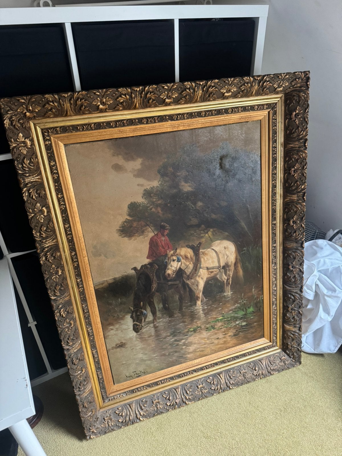 Antiek schilderij met paarden  Henry Schouten, Ophalen, Doek, Dieren, Olieverf