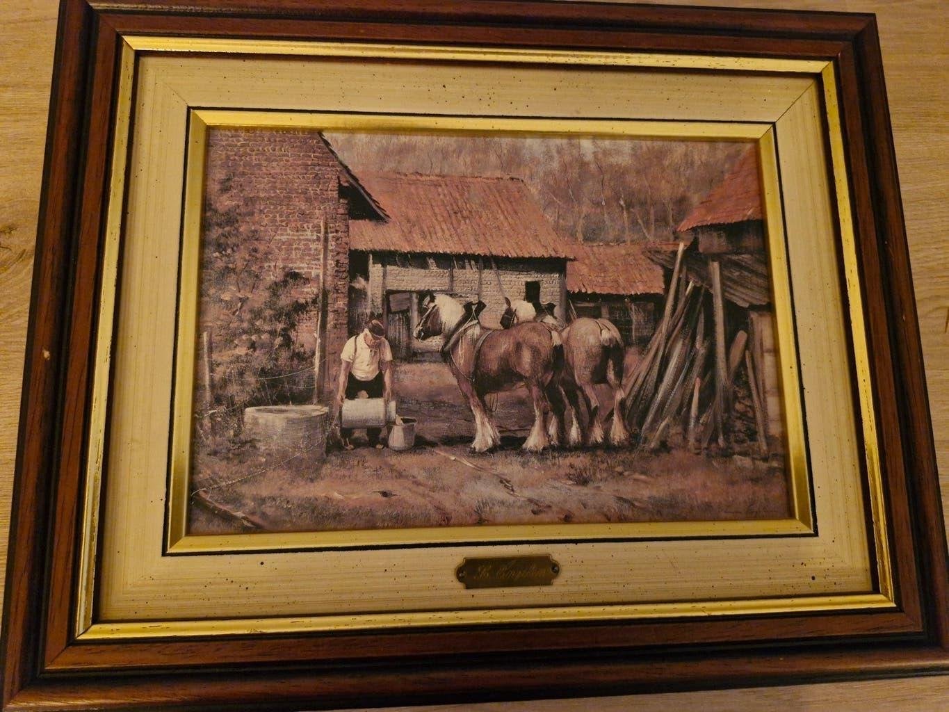 houten Paneeltje , Leon Engelen , originele inkadering, Antiek en Kunst, Dagelijks leven, Ingelijst, 1950 - 1999, Overige technieken