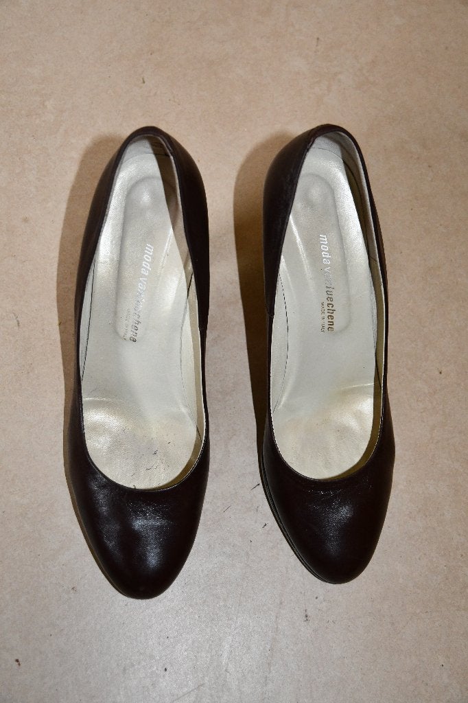Lederen pumps met hoge hak en plateau - maat 44, Kleding | Dames, Vanluechene, Pumps, Bruin, Ophalen of Verzenden