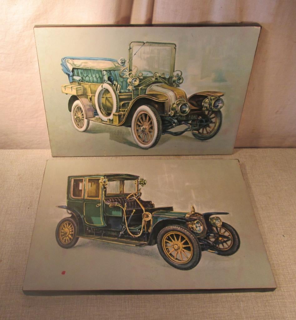 2 Prachtige Oldsmobile Prenten op houten paneel - 43x30, Ophalen of Verzenden, Zo goed als nieuw, Print