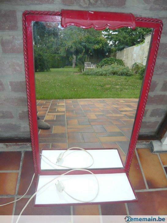 Miroir avec éclairage encadrement fer forgé petite tablette., Ophalen, Gebruikt