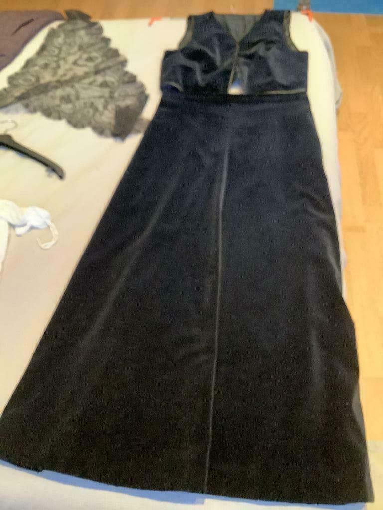 vintage fluwelen zwarte lange rok met bolero, Zwart, Maat 42/44 (L), NIEDIECK brillant samt, Ophalen of Verzenden