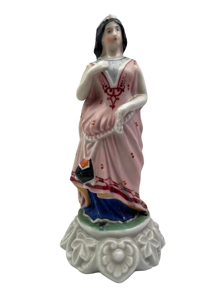 Polychroom porseleinen beeldje Vrouw in jurk 19e eeuw, Antiek en Kunst, Ophalen of Verzenden