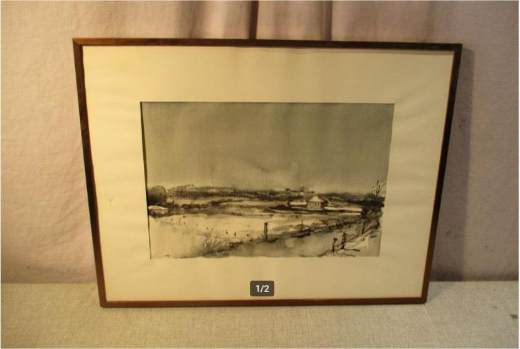 Mooi Geschilderd Aquarel 'Winterlandschap' - Hoskens, Ophalen of Verzenden