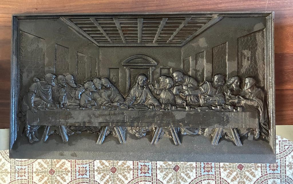 Gietijzeren reliëf "Laatste Avondmaal", Antiek en Kunst, Antiek | Religieuze voorwerpen, Ophalen