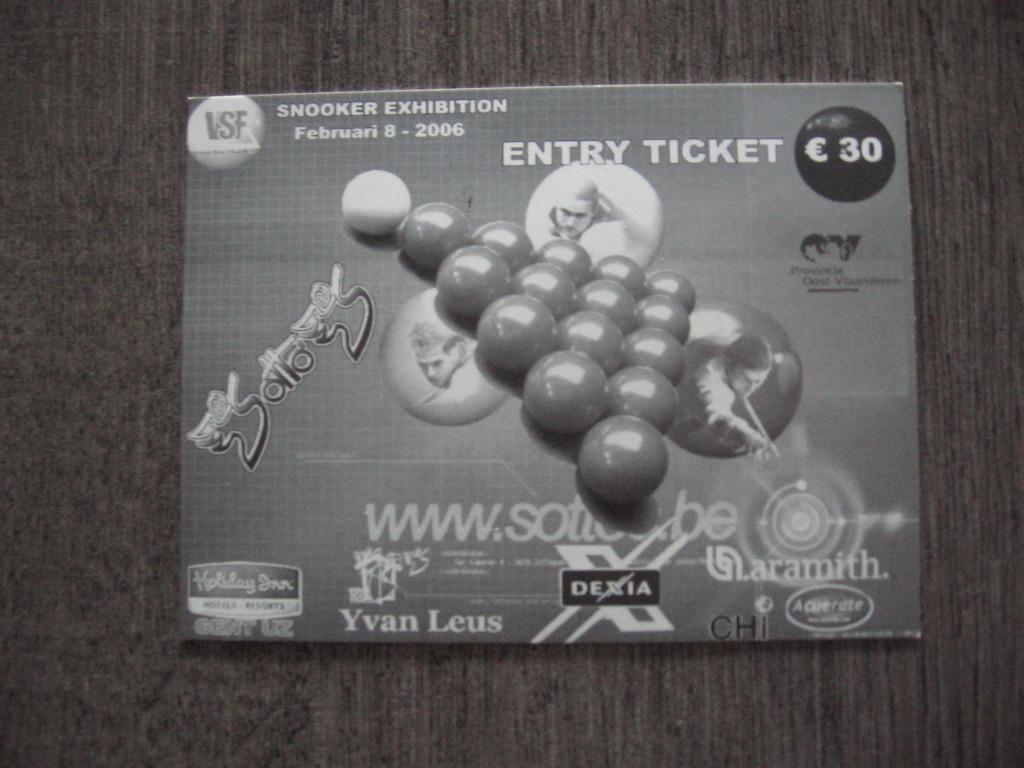 entry ticket SNOOKER EXHIBITION februari 8 2006 !!!!!!!!!!!!, Ophalen of Verzenden, Nieuw, Overige typen