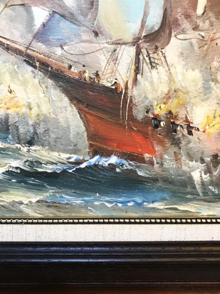 Tableau Bataille Navale huile sur toile Vintage🔥🤩🎁🤗👌, Antiquités & Art, Art | Peinture | Classique, Enlèvement ou Envoi