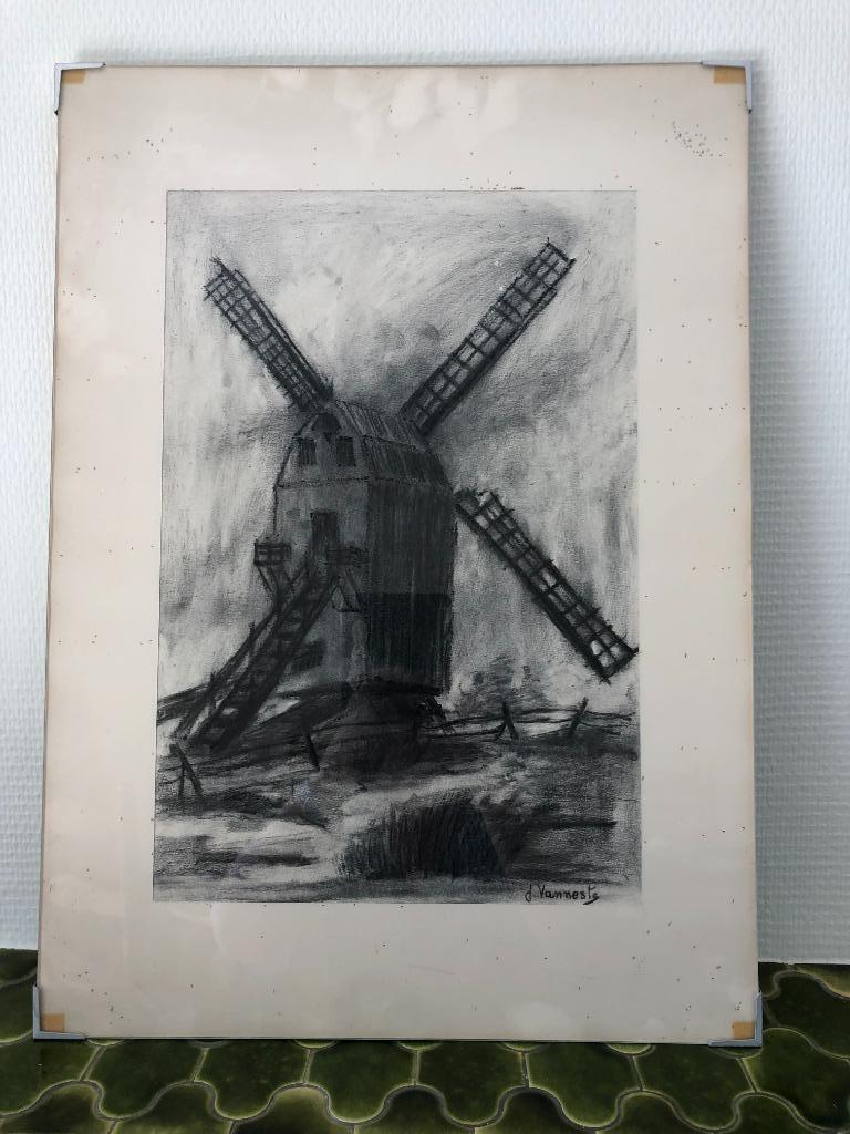 houtskooltekening molen  kunstenaar :  J. Vanneste, Ophalen