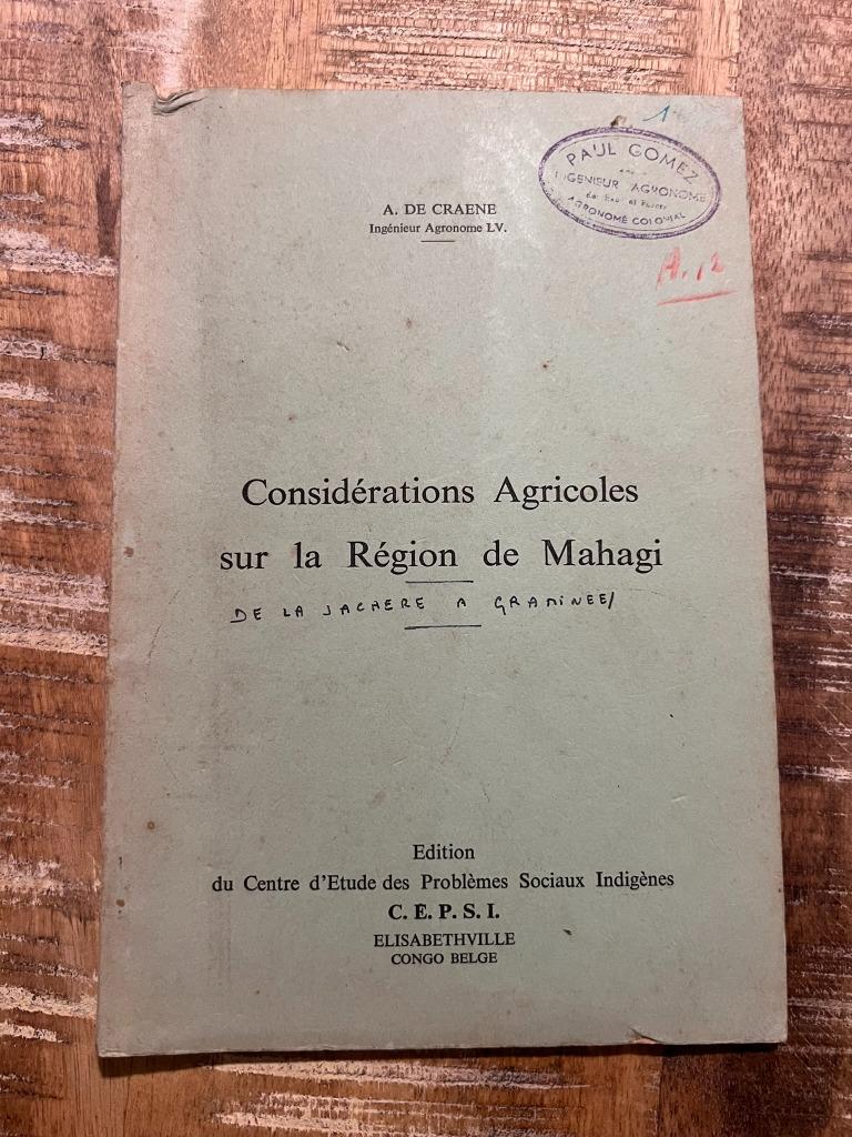 Conseil agricole de la région de Mahagi - De Craene, Antiquités & Art, Antiquités | Livres & Manuscrits, Enlèvement ou Envoi