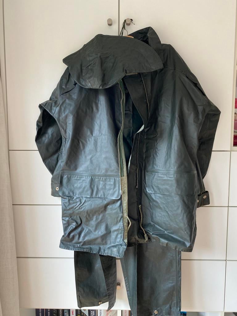 Combinaison de pluie verte authentique, Caravanes & Camping, Vêtements de pluie, Enlèvement ou Envoi, Utilisé, Combinaison de pluie