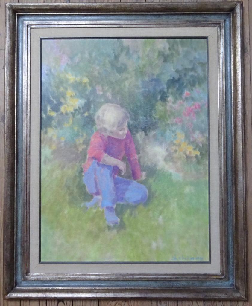 Hans Kitslaar, doek, Kind in de tuin, 80 x 60 cm, Antiquités & Art, Art | Peinture | Moderne, Enlèvement