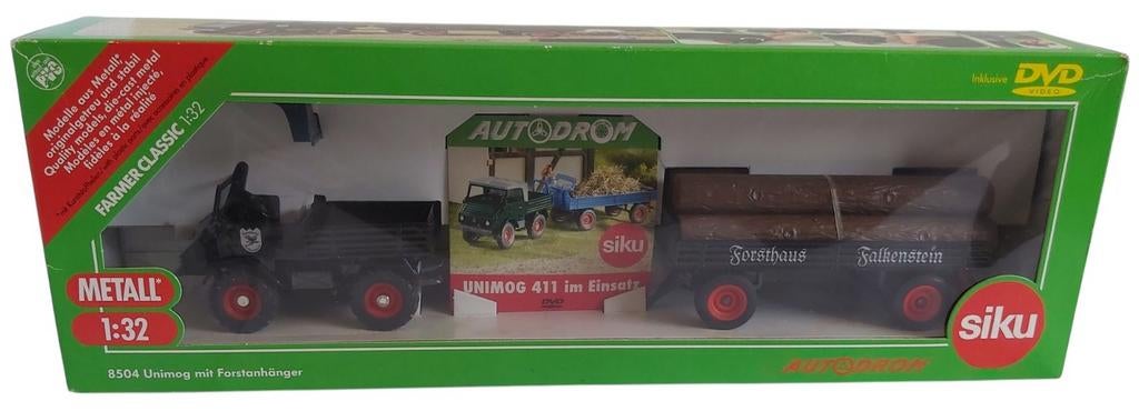 Unimog 411 classique Siku 8504 avec remorque forestière et D, Enlèvement ou Envoi, Neuf, Tracteur et Agriculture, SIKU