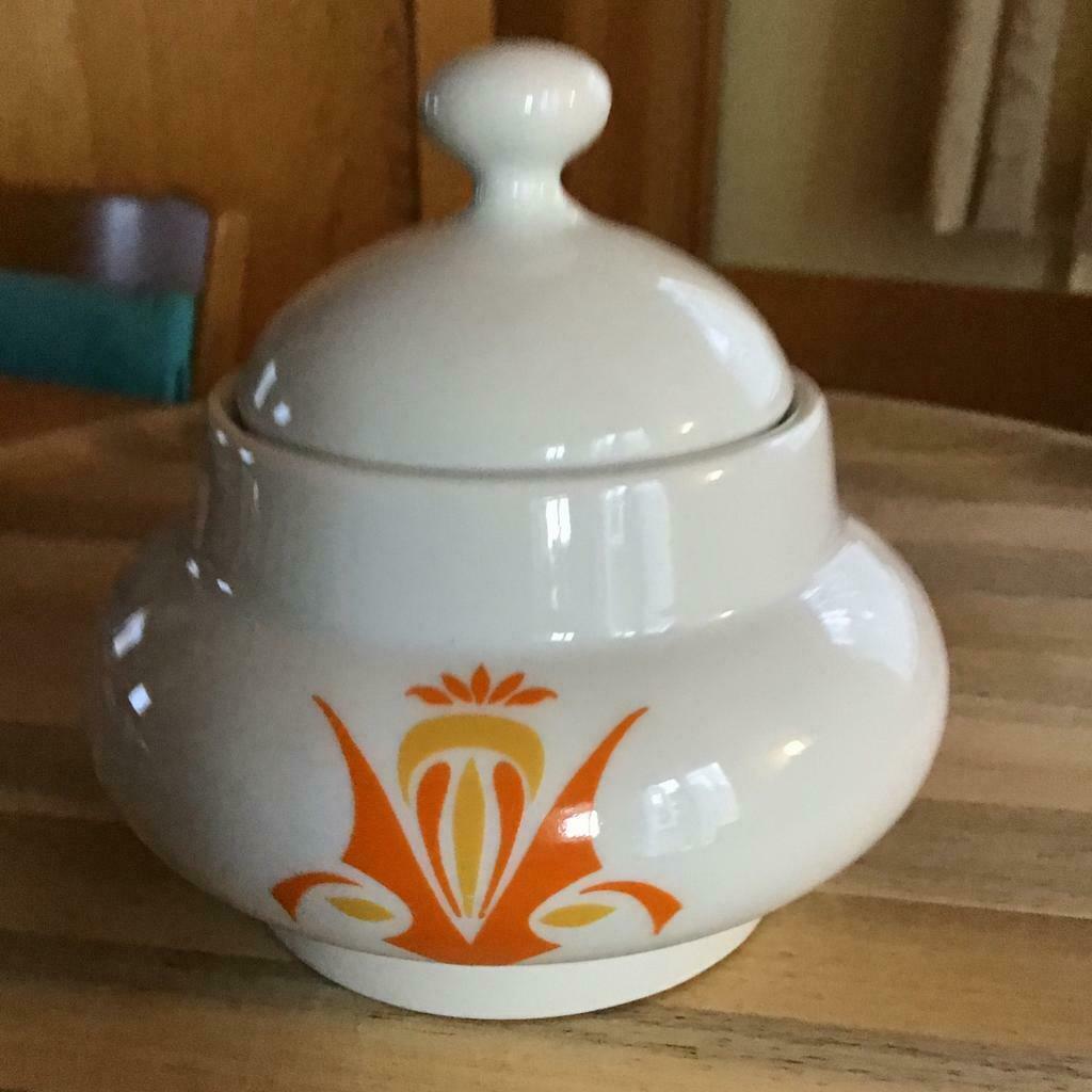 Suikerpot wit en oranje, Ophalen of Verzenden
