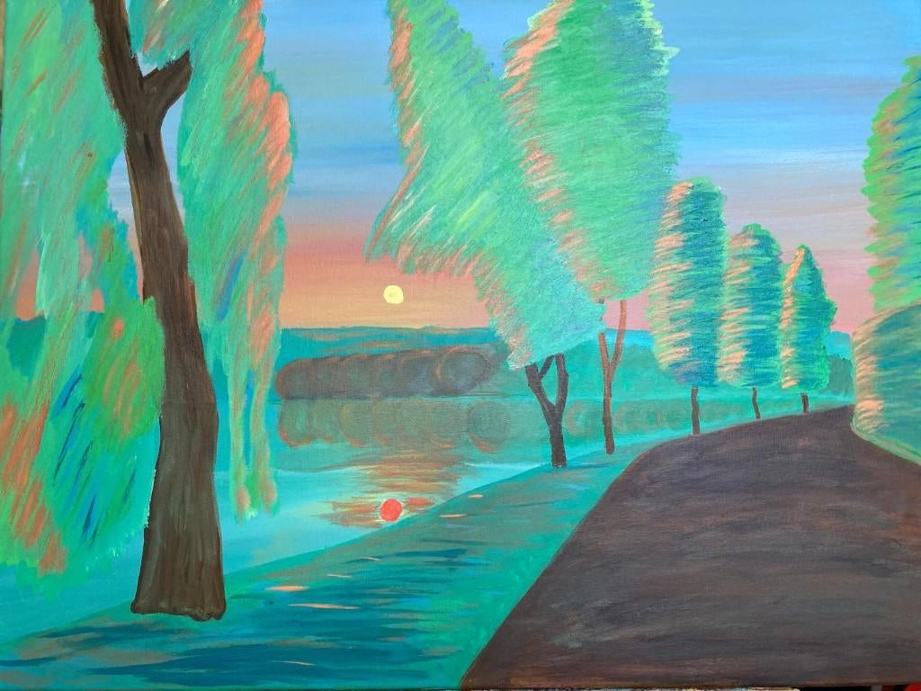 Peinture sur toile cadre tableau schilderij, Textile, Enlèvement ou Envoi, Peinture acrylique, Laqué/vernis