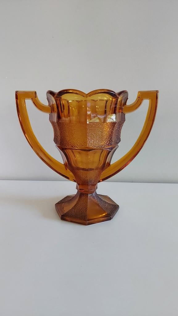 Prachtige Art Deco amberkleurige vaas - Czechoslovakia, Antiek en Kunst, Ophalen of Verzenden