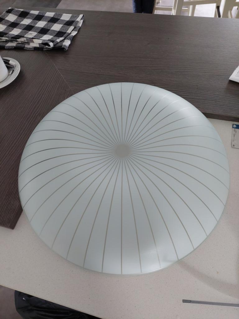 Plafonnier verre 50cm diam. + décoration blanc mat 3 lampes, Enlèvement, Utilisé, Verre