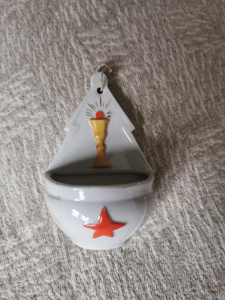 Heel oud wijwater vatje in porselein, Antiek en Kunst, Ophalen of Verzenden
