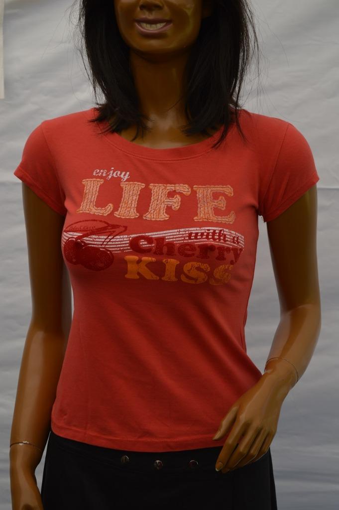 Lola & Liza T-shirt enjoy life with a cherry kiss rood Smal, Lola & Liza, Ophalen of Verzenden, Korte mouw, Maat 36 (S)