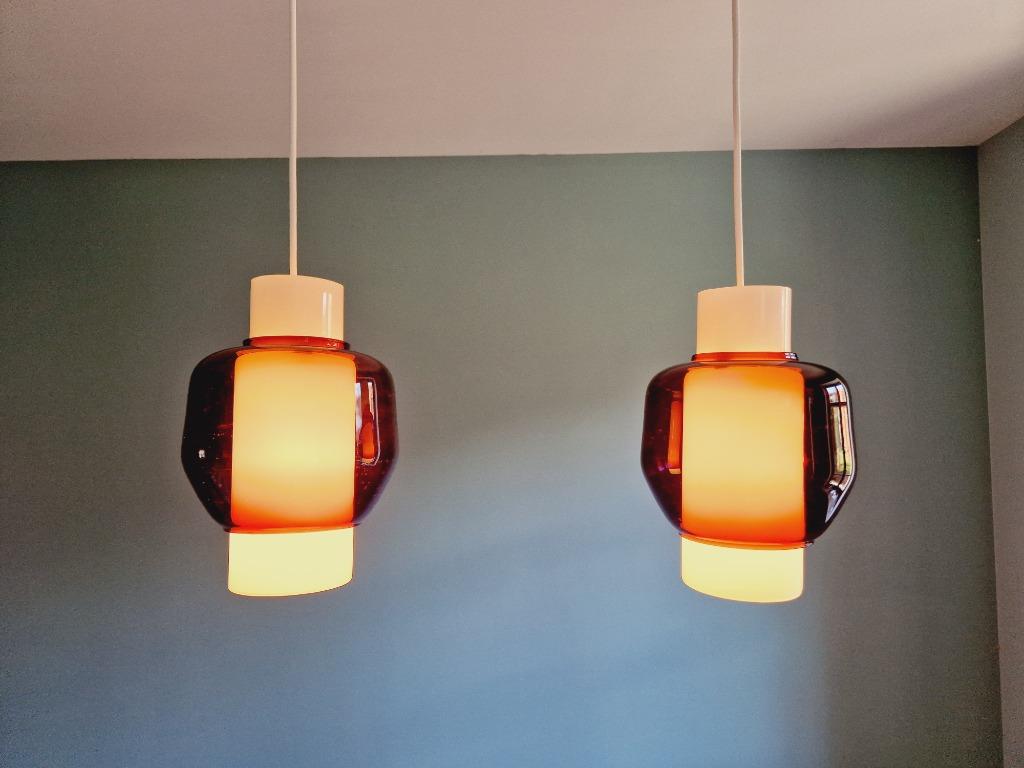 Double suspension scandinave verre améthyste, 1960, Enlèvement ou Envoi