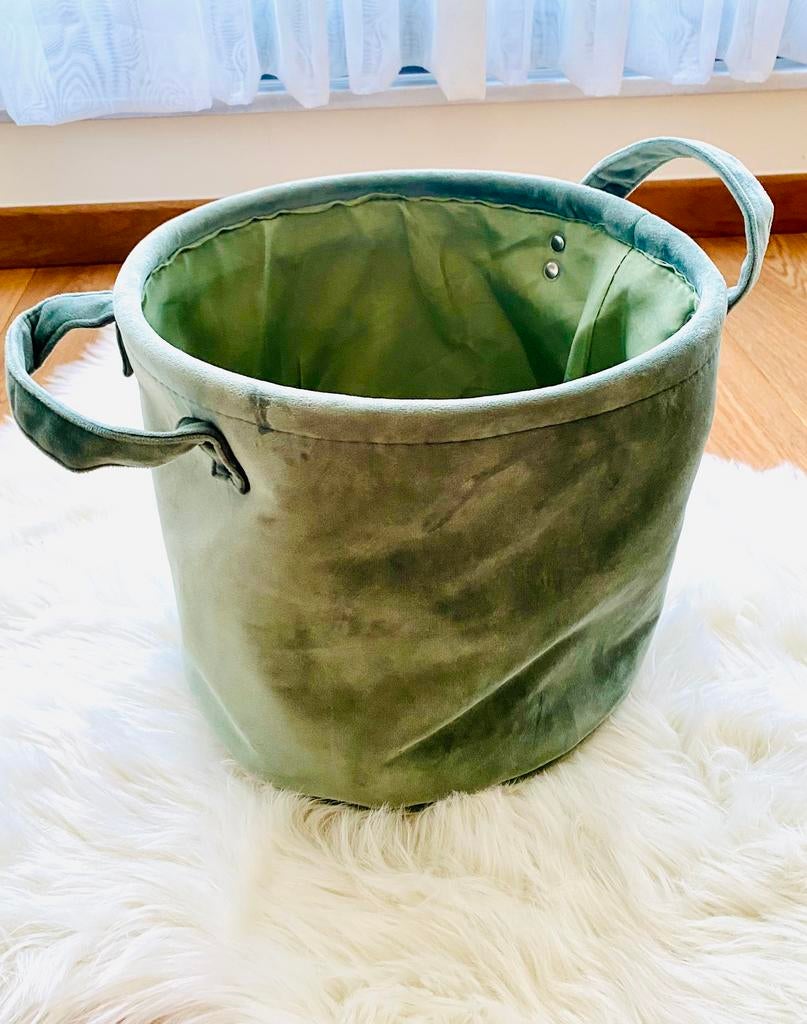 Mooie decoratieve mand in zacht groen velours, Ophalen, Zo goed als nieuw, Rond, Mand