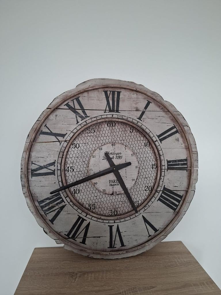 Houten wandhorloge groot 80 x 80, Ophalen, Zo goed als nieuw, Analoog, Wandklok