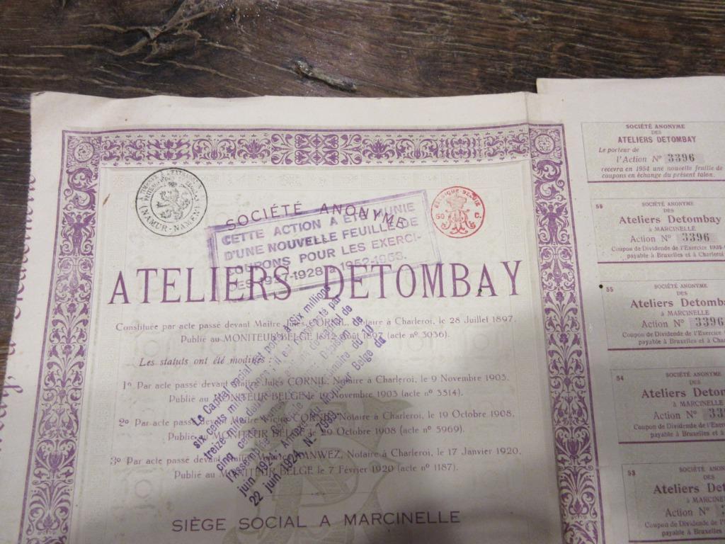 Certificaat aan toonder action au porteur ATELIERS DETOMBAY, Ophalen