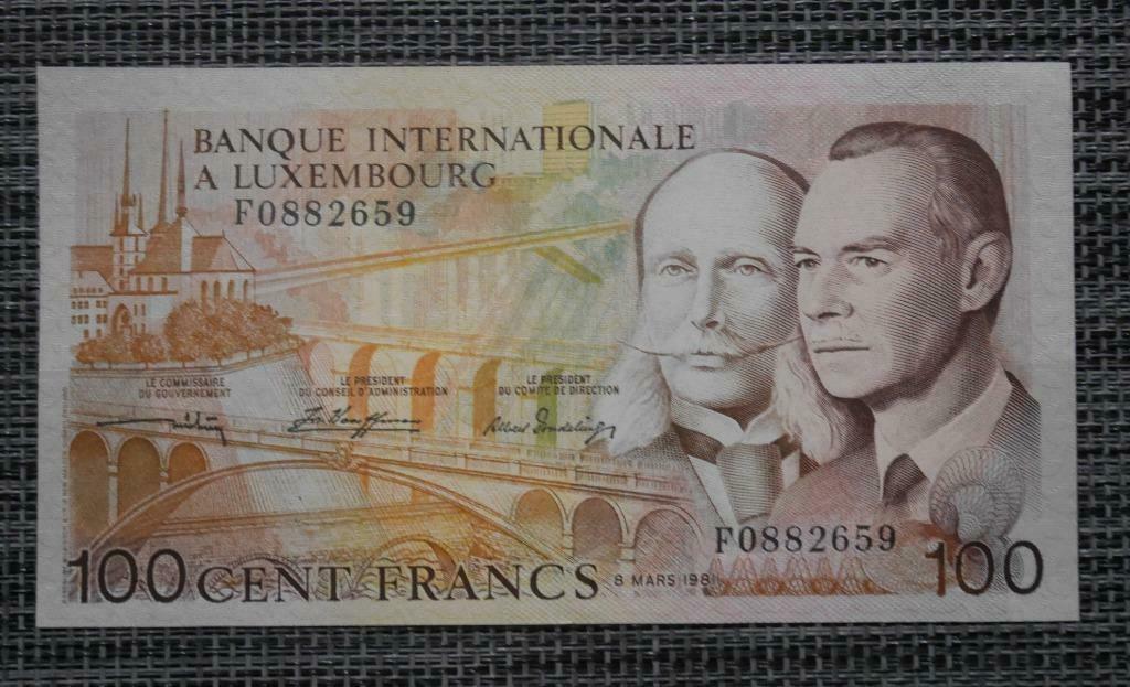 Bankbiljet 100 Frank Luxemburg 1981 UNC, Ophalen of Verzenden, Setje