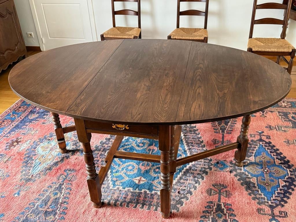 Antieke houten tafel met stoelen, Antiek en Kunst, Ophalen