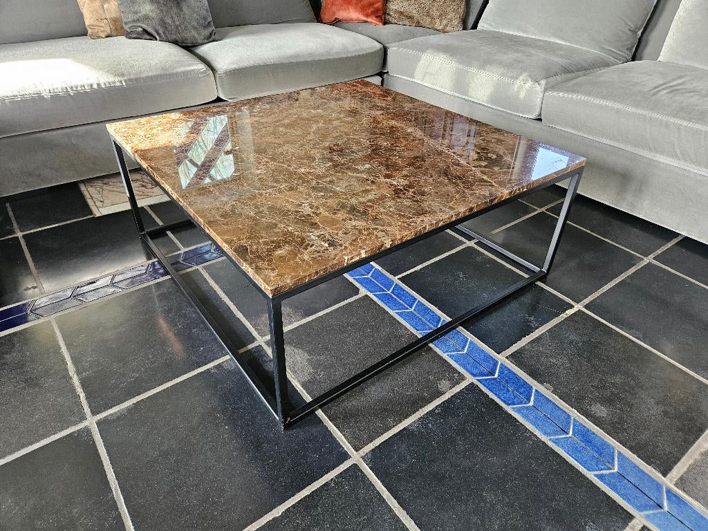 Natuurstenen Emperador salontafel 100x100 op metalen frame, Ophalen, 50 tot 100 cm, Vierkant, Nieuw
