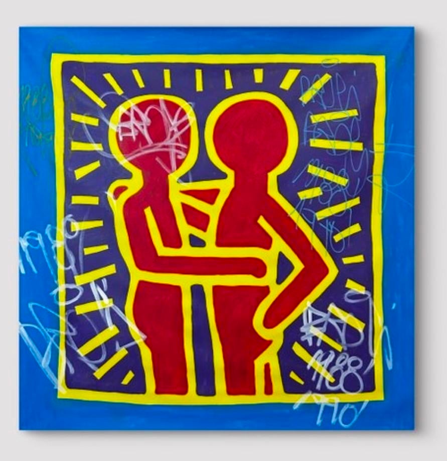 Schilderij ultra rare Haring - Freda people 105 x 105, Antiek en Kunst, Kunst | Litho's en Zeefdrukken, Ophalen