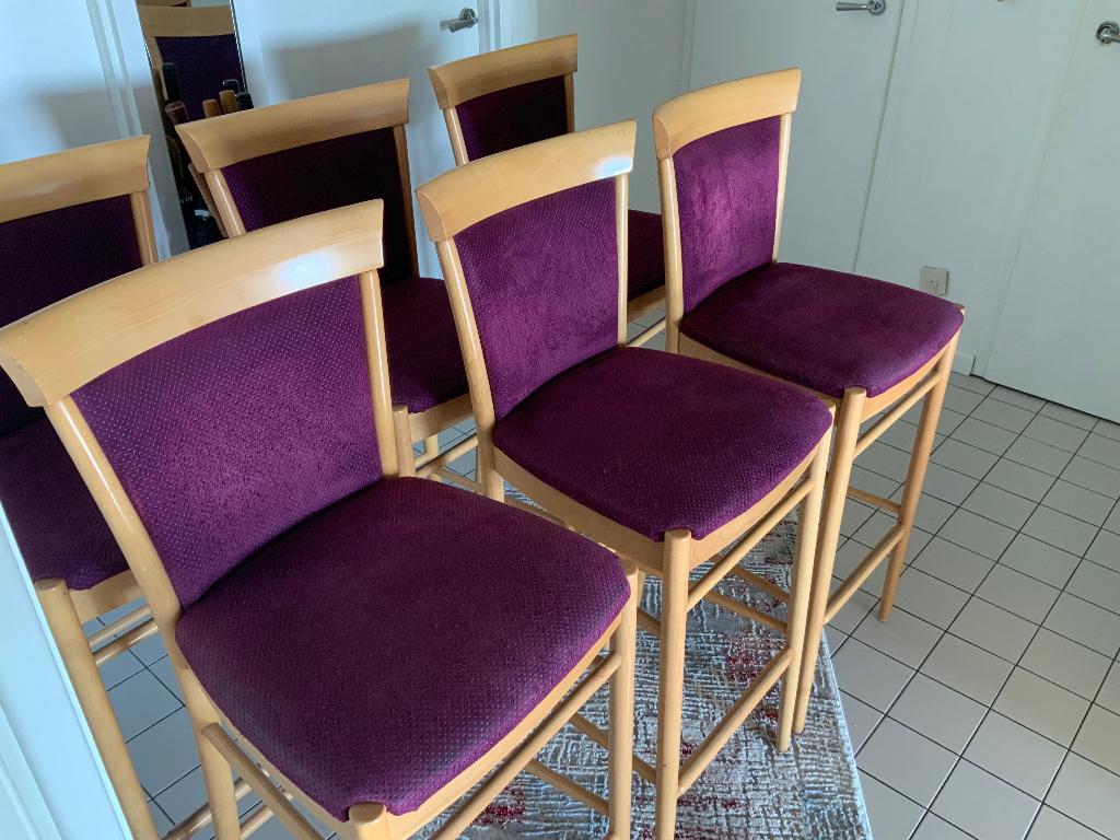 Bar stoelen met rugleuning 6 stuks, Avec repose-pieds, Enlèvement, Utilisé, Bois