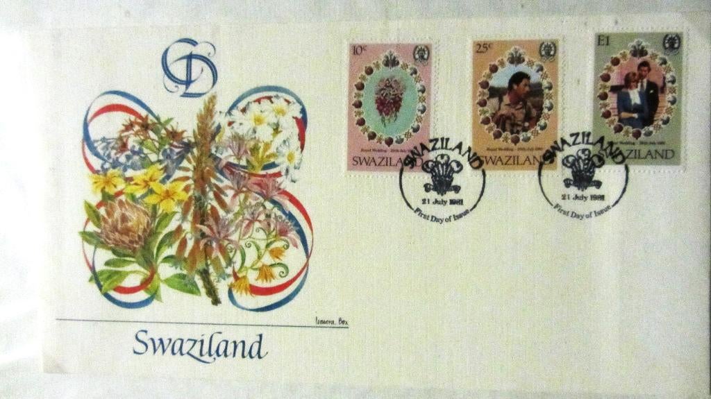 FDC HUWELIJK PRINS CHARLES MET LADY DIANA- SWAZILAND, Enlèvement ou Envoi, Affranchi, Dynastie