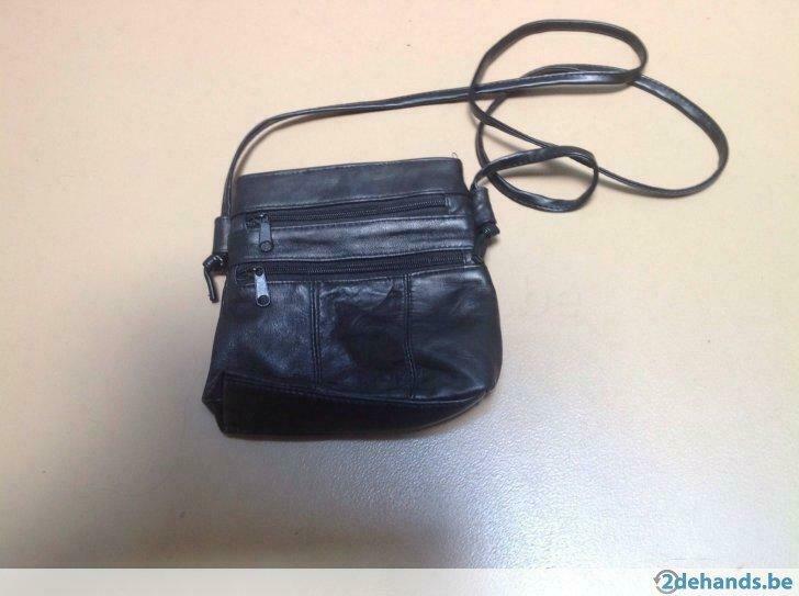 Klein zwart compact lederen handtasje handtas schoudertas nw, Handtassen en Accessoires, Ophalen of Verzenden, Nieuw, Zwart, Handtas