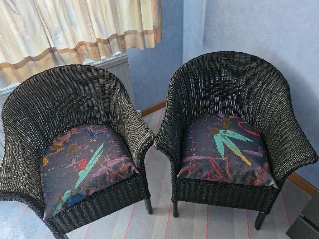 Rieten stoelen/zetels (zwart), Enlèvement, Comme neuf, Rotin