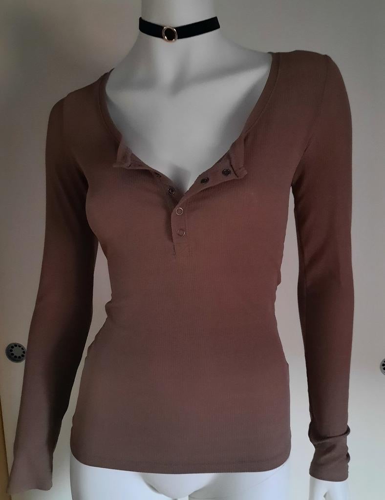 Shein longsleeve/shirt "S", Kleding | Dames, Blouses en Tunieken, Bruin, Ophalen of Verzenden, Zo goed als nieuw, Maat 36 (S)