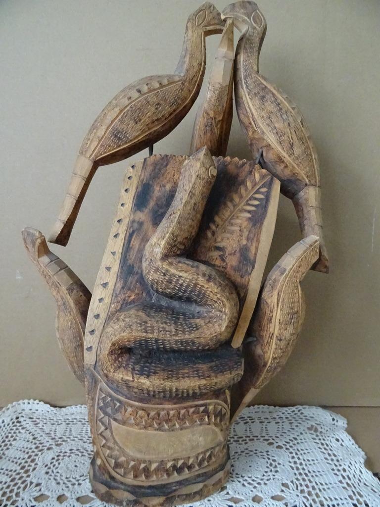 Statue en bois serpent + oiseaux 41cm Africaine ou Asiatique, Enlèvement ou Envoi