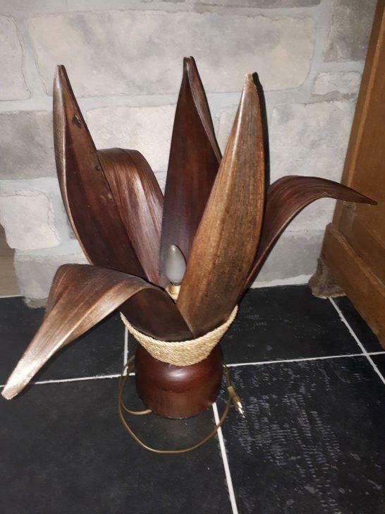 Lampe avec feuilles de cocotier naturelle, Maison & Meubles, Enlèvement, Utilisé