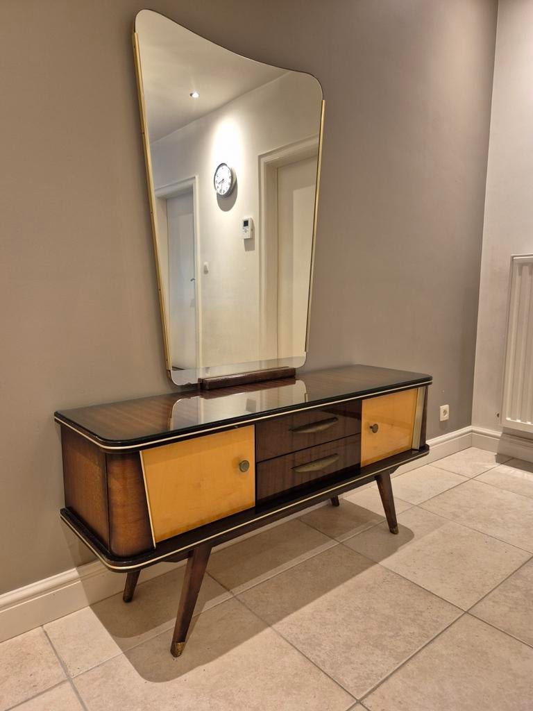Elegant mid-century dressoir jaren 50 met originele spiegel, Moins de 100 cm, 100 à 150 cm, Enlèvement, Utilisé